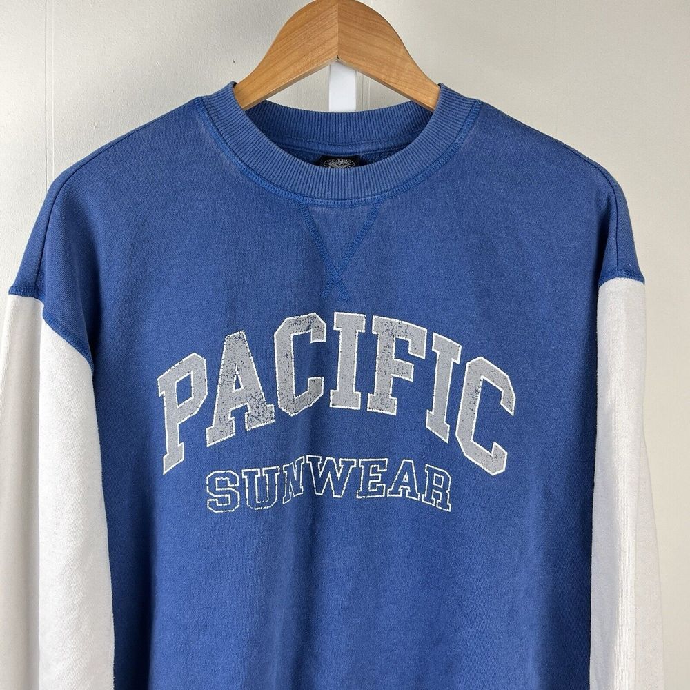 Pac Sun Pacific Sunwear Crewneck Sweatshirt Oversized Blue White Womens XS